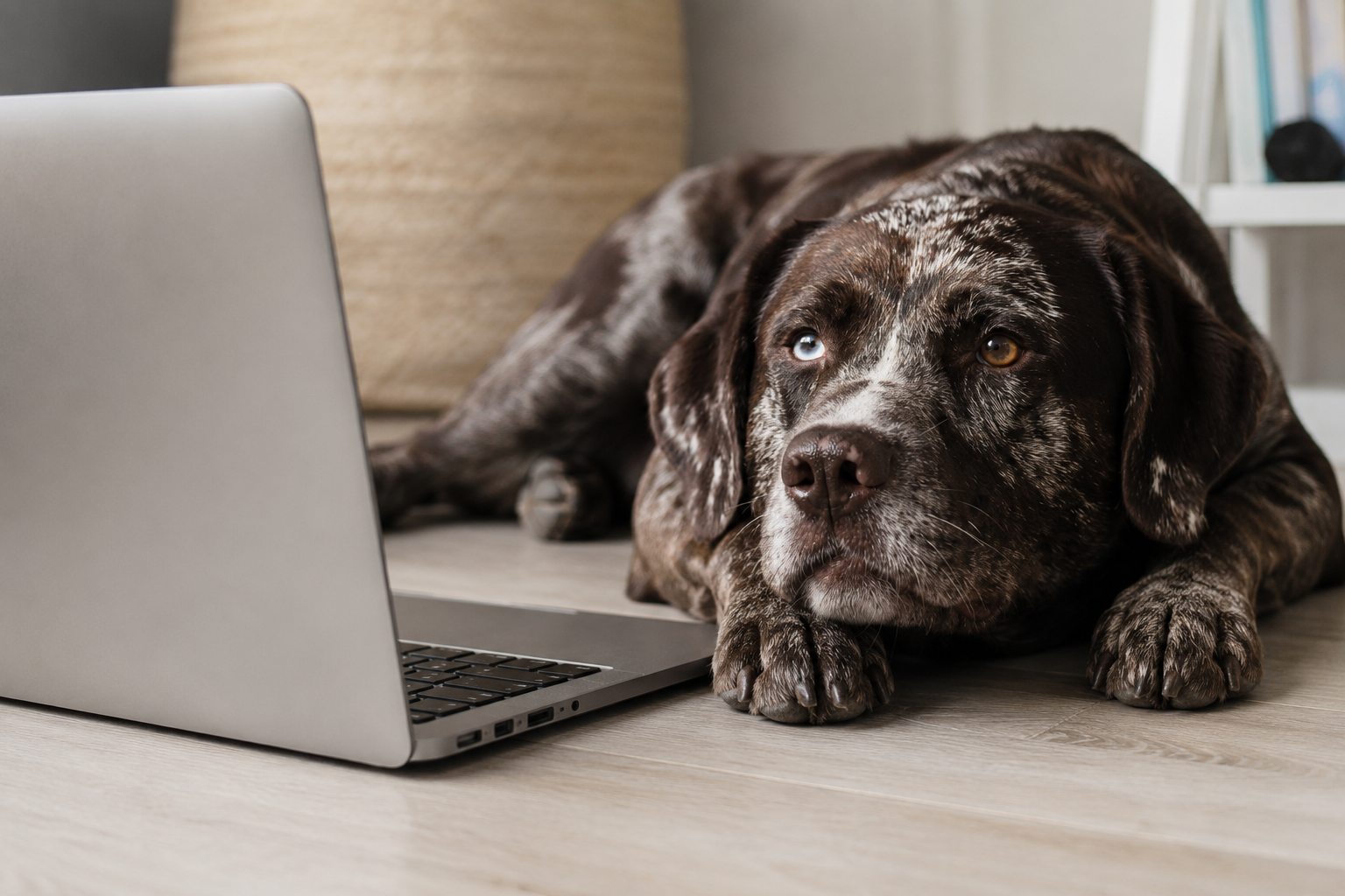 Leopard Labrador mit Laptop